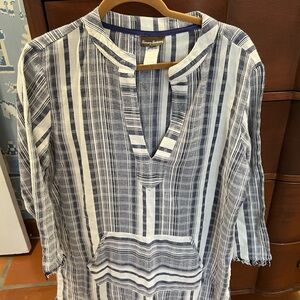Tommy Bahama Blue and White Striped Collared Tunic